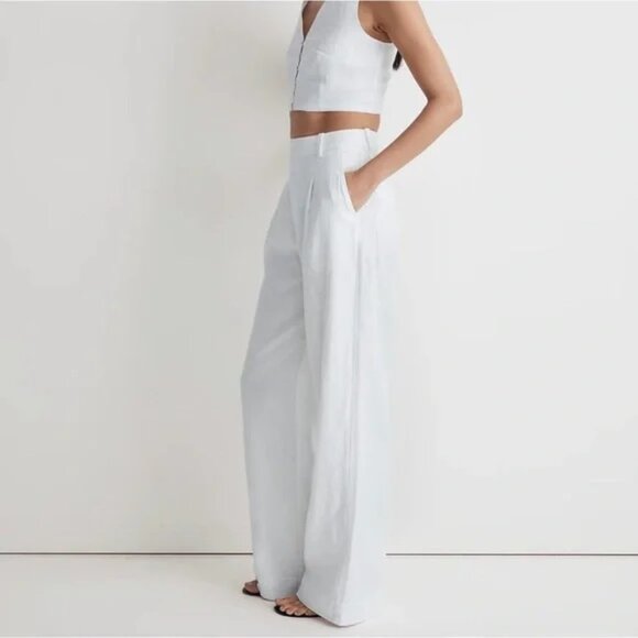 NWT White Madewell Harlow Wide-Leg Pant in 100% Linen, Size 8 - Picture 3 of 6